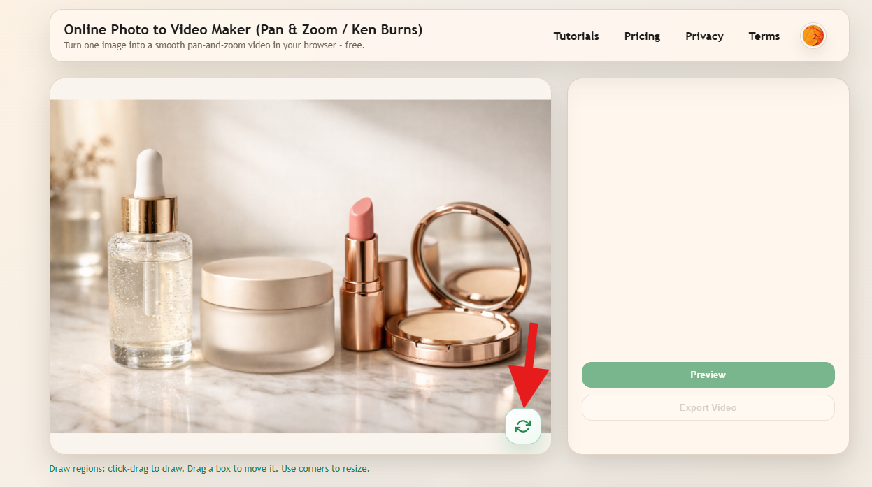 Image Pan Zoom upload button to add a photo