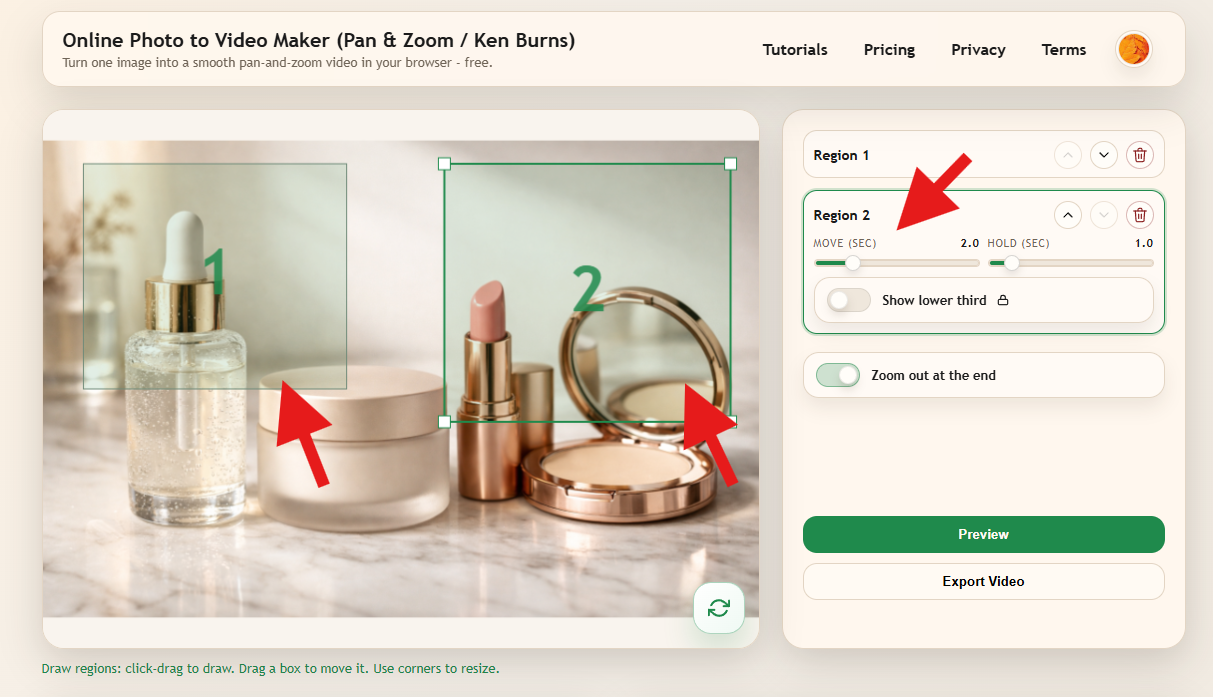 Drawing a focus region on the photo in Image Pan Zoom